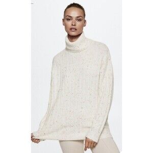 NWT Mango Wool Blended Turtleneck Sweater Plus Size in Ecru